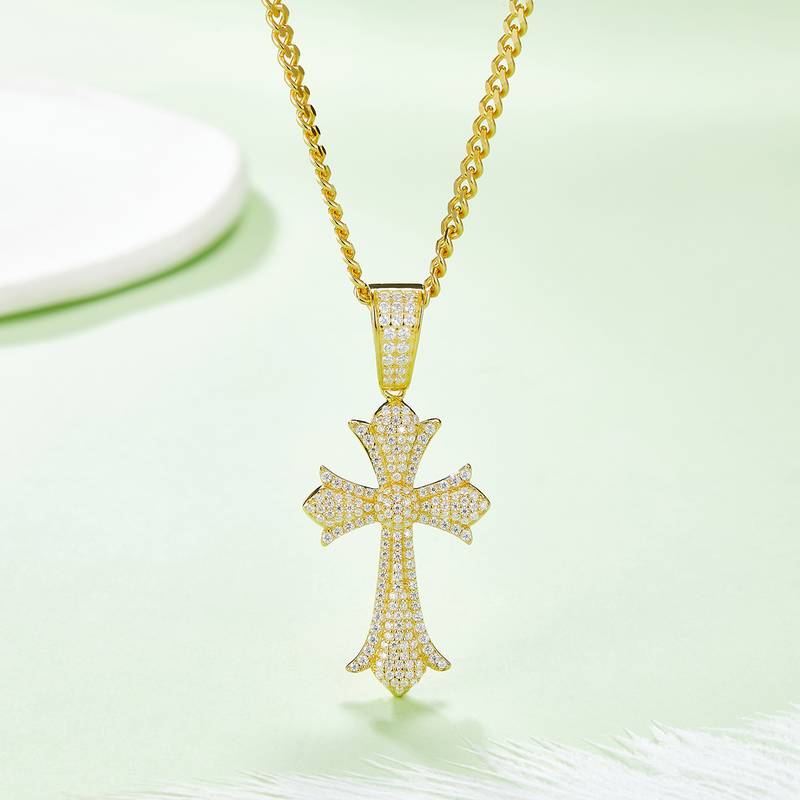 复古豪镶十字架NecklaceS925银PendantMoissanite厘石D级